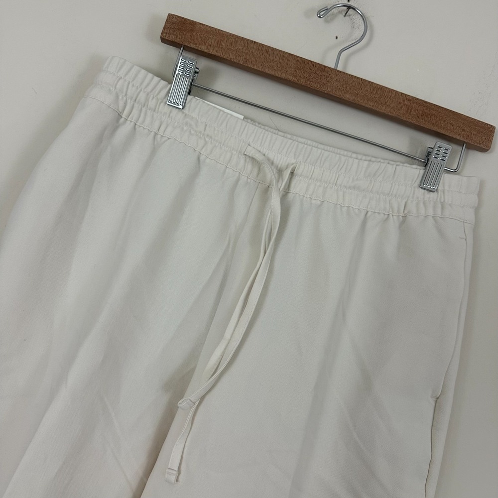 Banana Republic Straight Mid Rise Pants White Bi Stretch Elastic Waist Womens PM